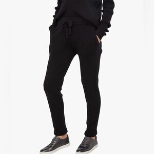 Black Cashmere Joggers 100% Pure Premium Cashmere Ribbed Sweatpants, Large